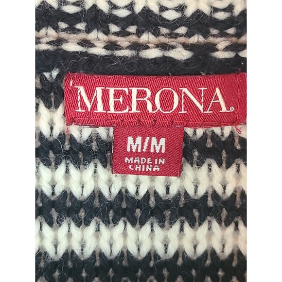 Merona Women's (M) Black & White Stripe Open Front Shaw Collar Sweater Cardigan - Picture 7 of 8